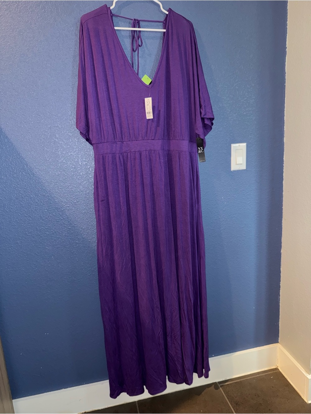 NY&C Purple Maxi Dress Dolman Sleeve V Neck Empire Waist NWT